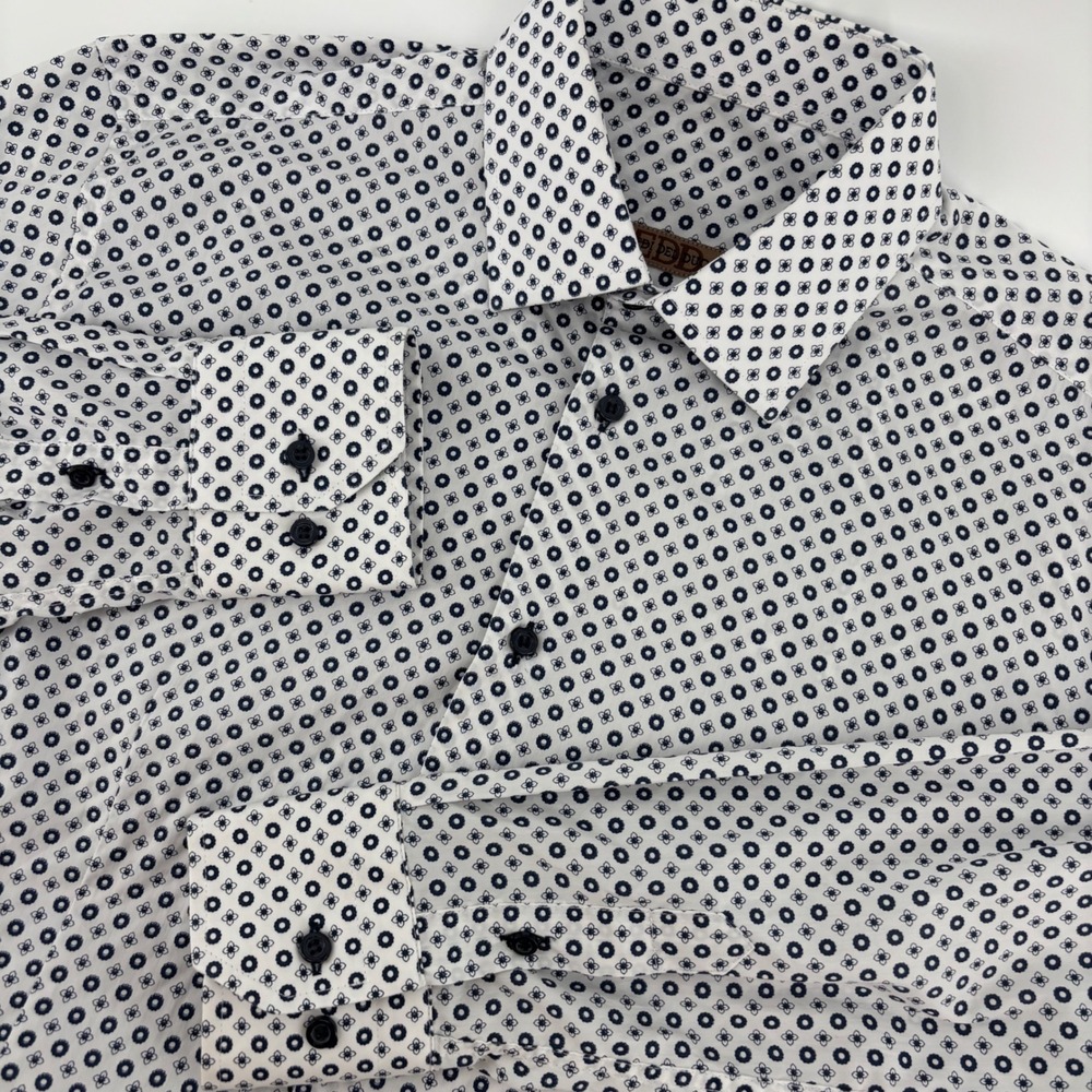 Eredi Del Duca Button Down Shirt Mens M White Navy Blue All Over Geometric Print